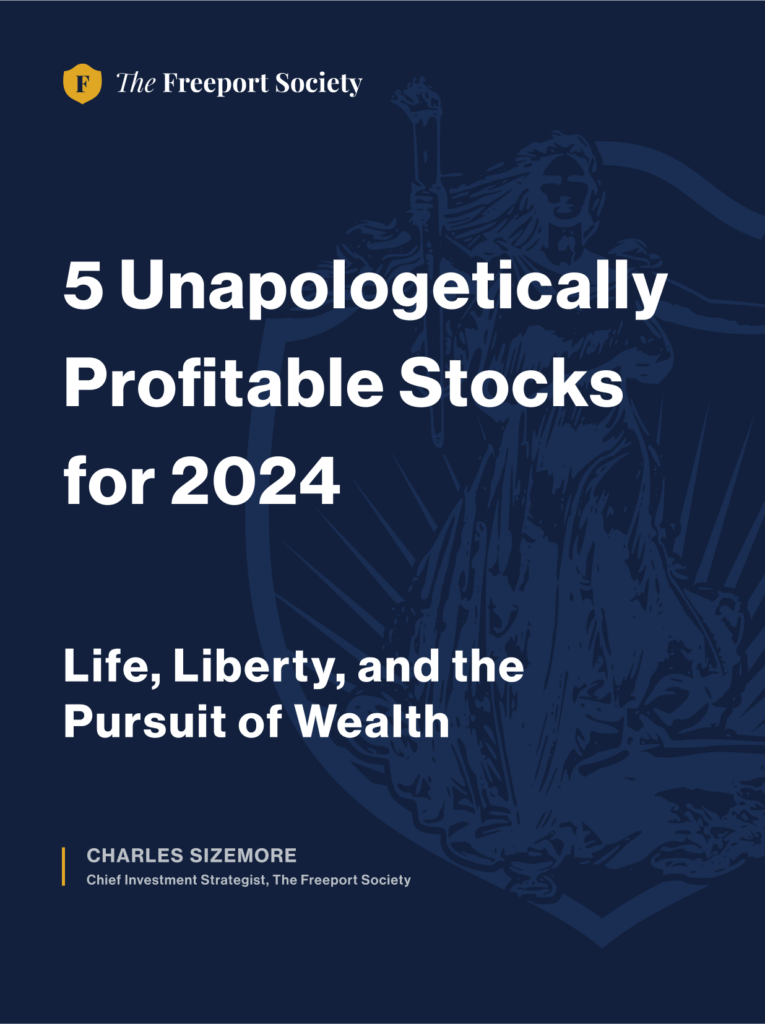 Report cover reading 5 Unapologetically Profitable Stocks for 2024: Life, Liberty and the Pursuit of Wealth
